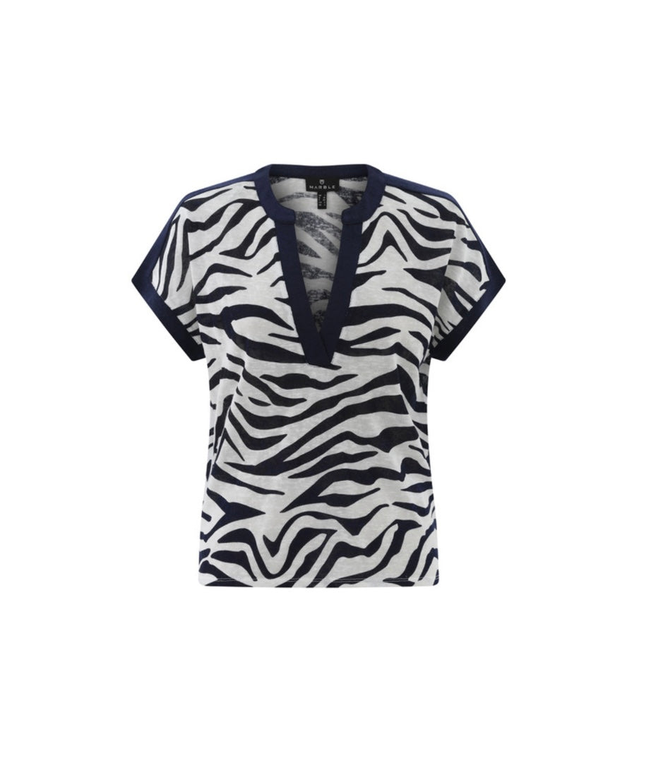 SS25 Marble Navy White Print Top