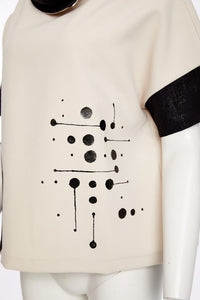 Naya print top with cutaway collar