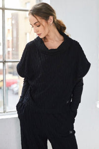 Naya Embossed Knit Top with Collar & Side Zip Detail