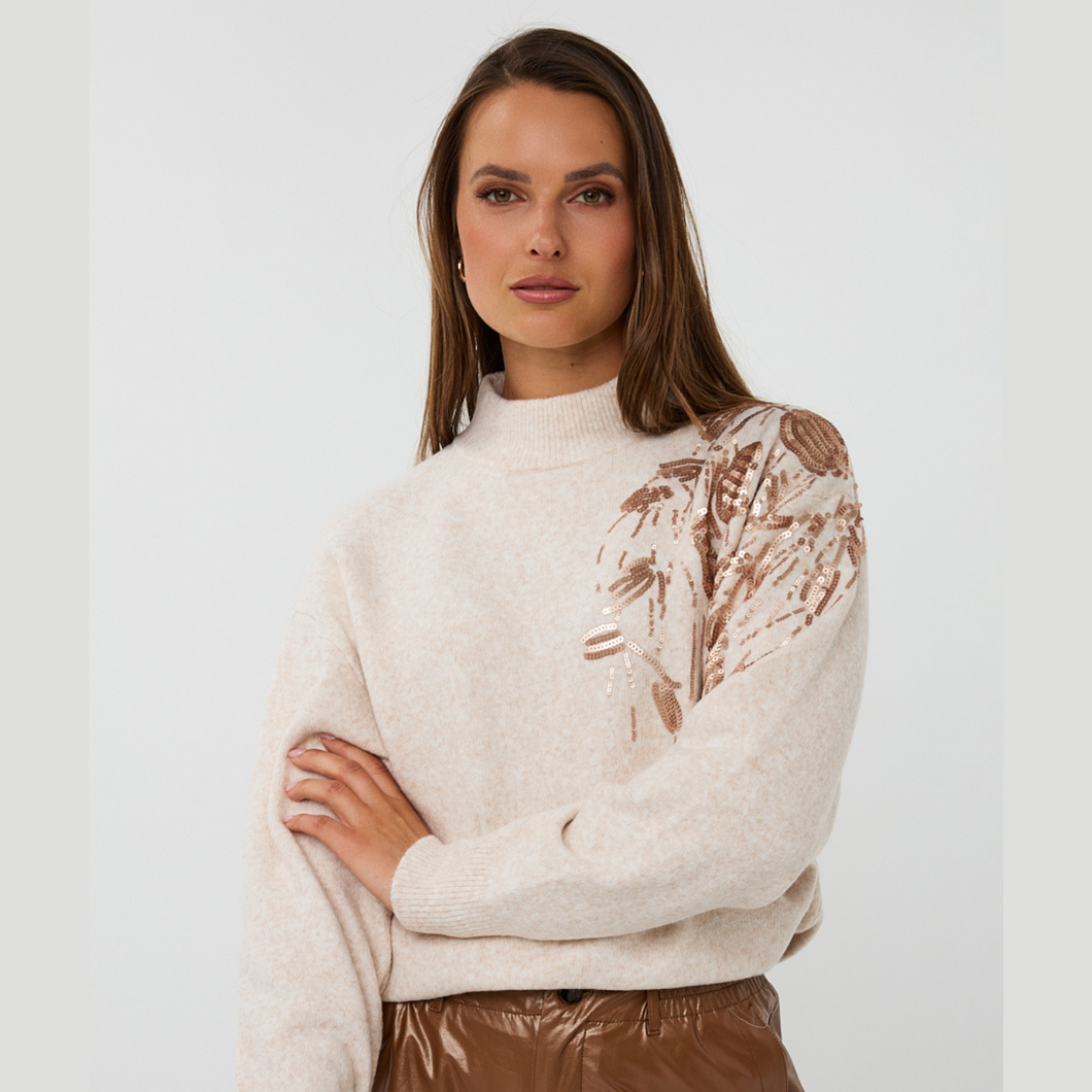 Esqualo Funnel Neck Knit with Shoulder Detail