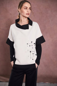 Naya print top with cutaway collar