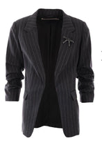 Load image into Gallery viewer, Esqualo Bow Brooch Blazer Pinstripe Grey
