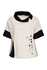 Naya print top with cutaway collar