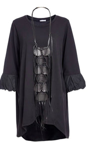 Naya Curved Hemline Tunic With Contrast Ruched Cuff