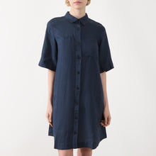 Load image into Gallery viewer, Part Two Sardiae Navy Linen Dress
